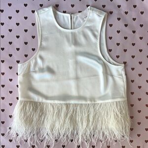 Cinq à Sept Ivory Sleeveless Top with Feather Detail